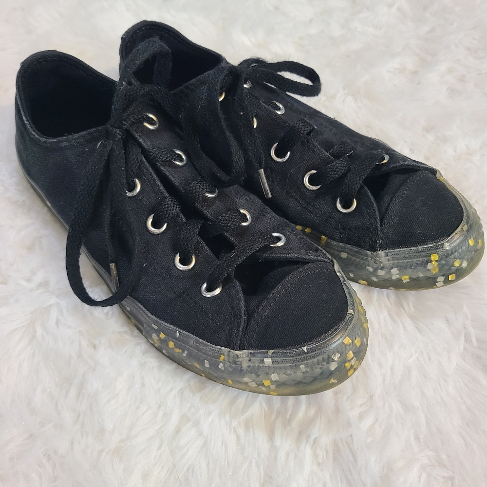 Converse Size 2 Big kids Girls Black Sneakers - Gold Glitter